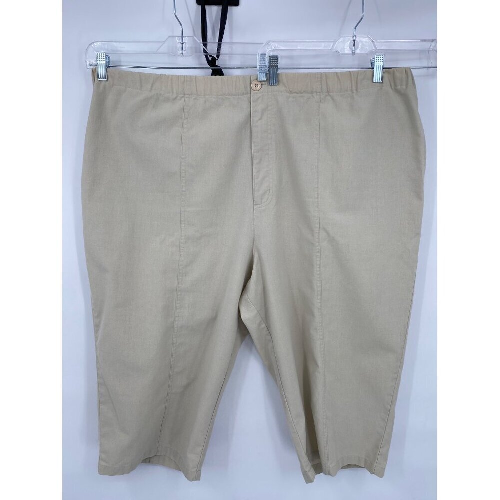 dressbarn Womens Cotton Blend Wide Leg Crop Size 24W Tan Elastic Waist Pockets